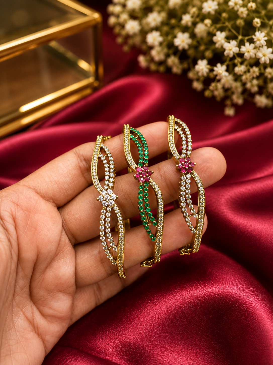 Gold multicoloured stone replica bangle