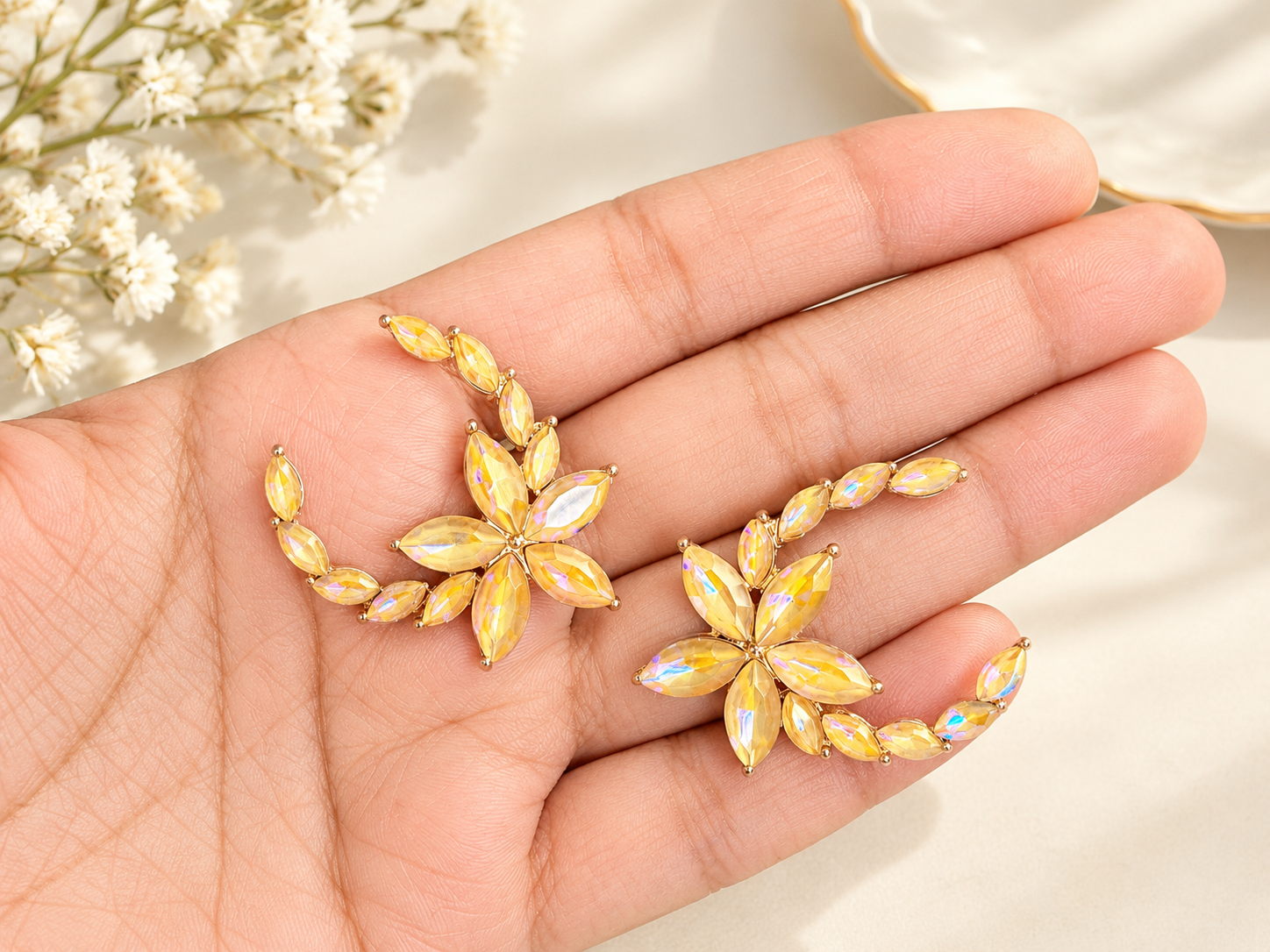 Golden yellow Grace Floral Earrings