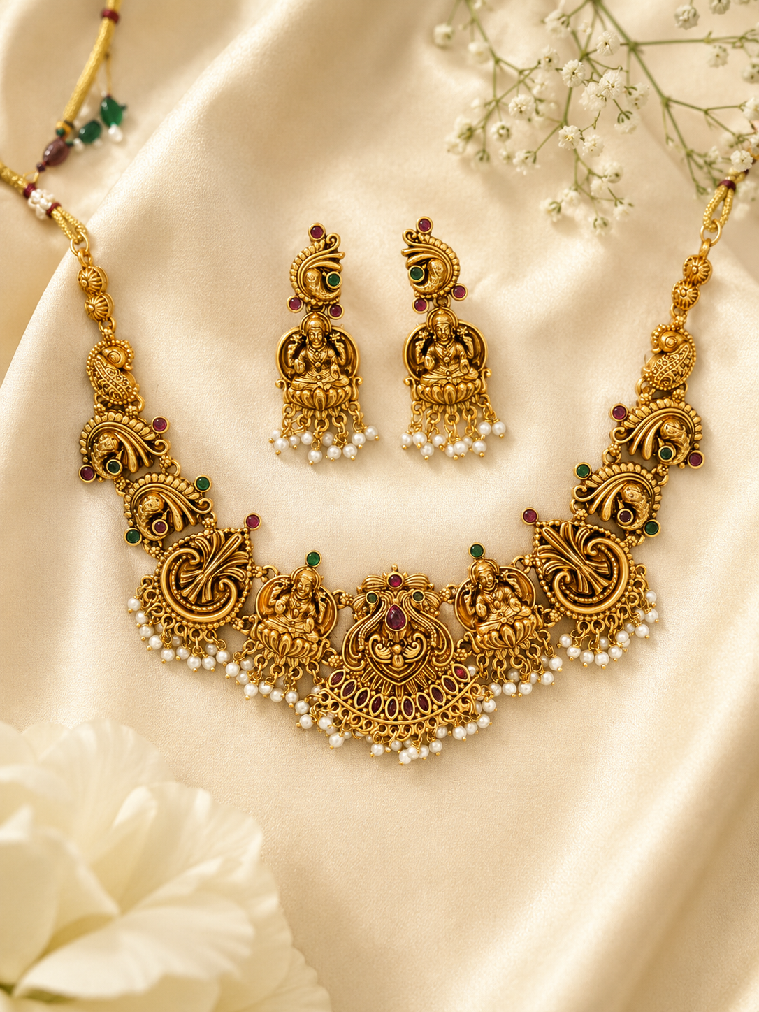 Heavy temple design necklace with long earrings