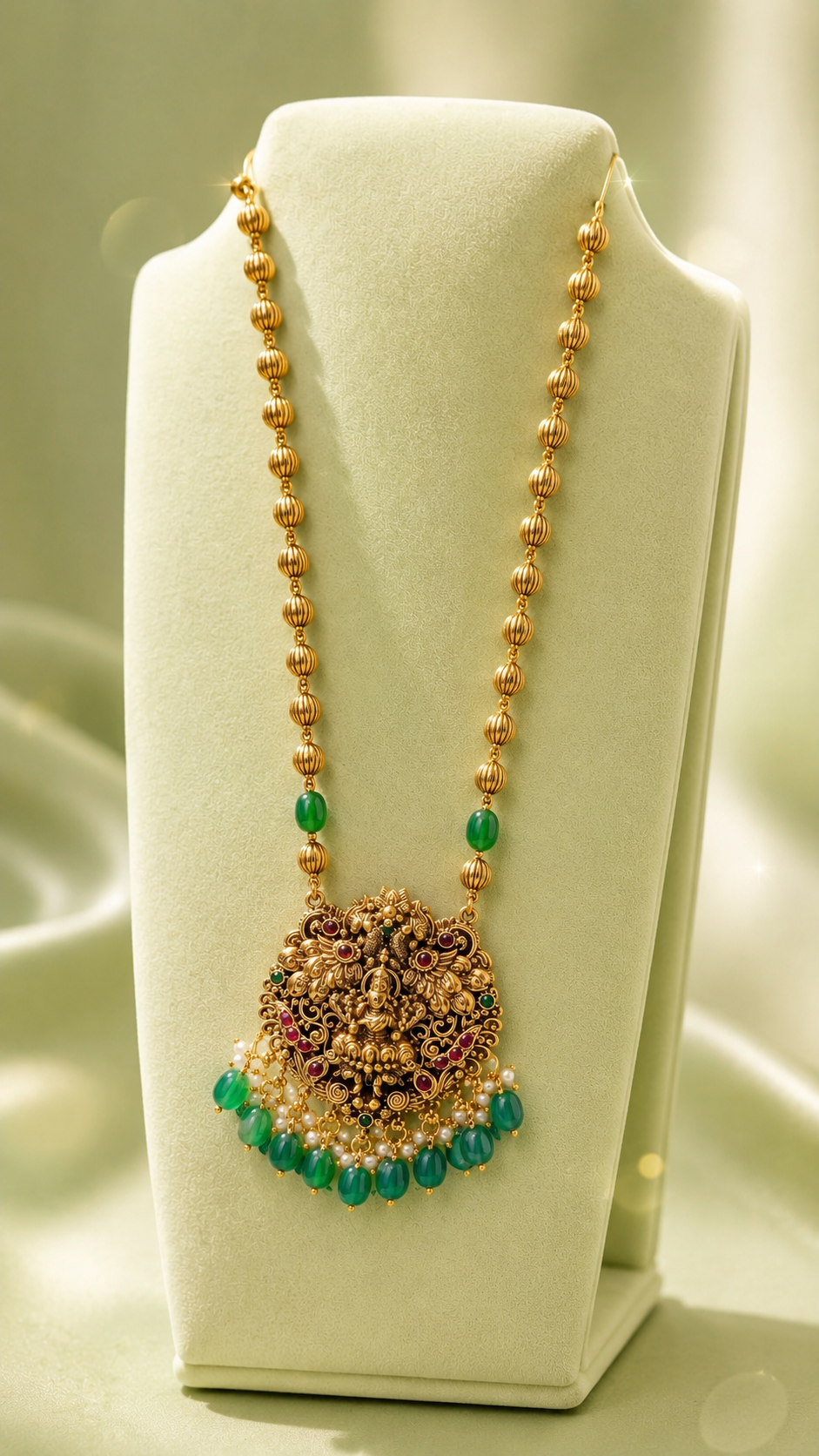 Green bearded Lekshmi pendent long haram