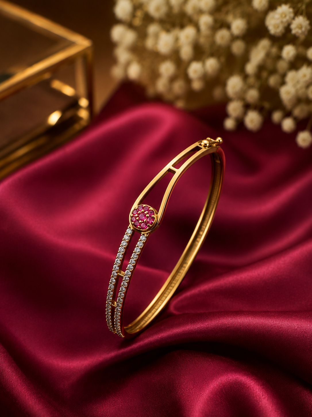 Gold multi coloured stone clipping bangle